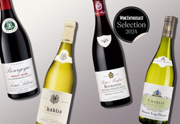 Bottles of Burgundy on a designed background
