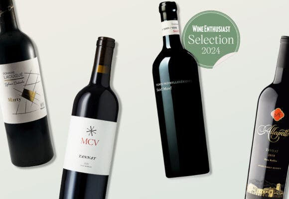 Bottles of Tannat on a designed background
