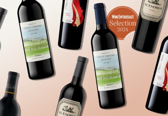 Bottles of Malbec on a designed background